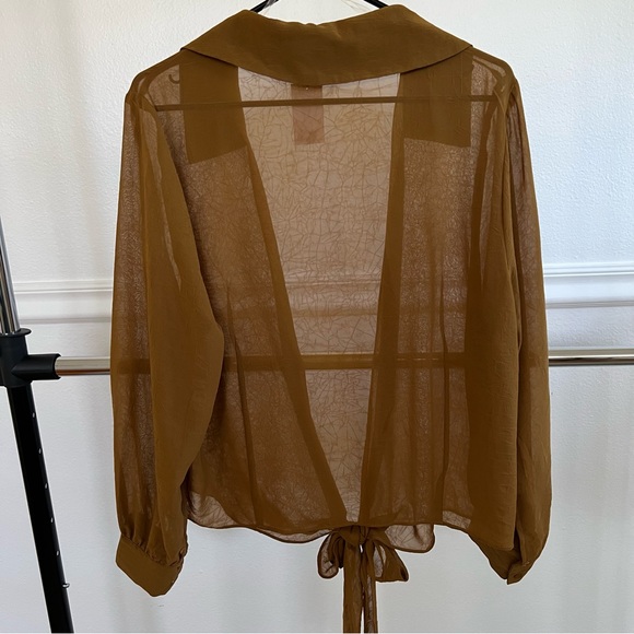 Long sleeve sheer open front with tie blouse - Picture 2 of 9